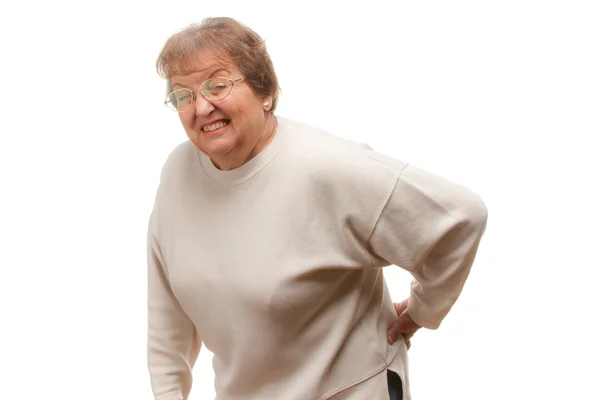 Пожилая женщина с болью в спине - одинокая — стоковое фото