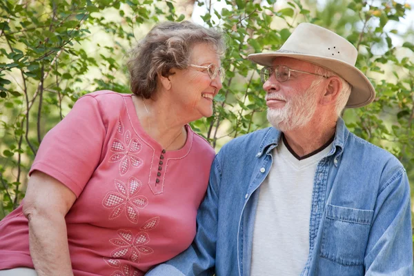 幸せの笑みを浮かべて年配のカップルの肖像画 — ストック写真
