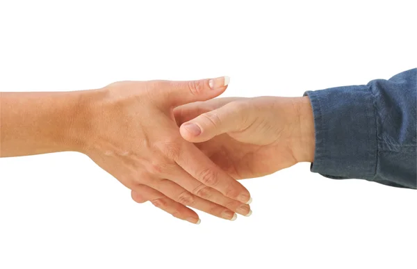 Man and Woman Shaking Hands On White — Stock Photo, Image