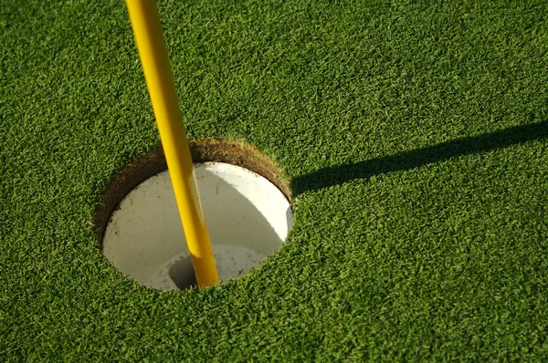 Buja, frissen kaszált golf zöld és zászló — Stock Fotó