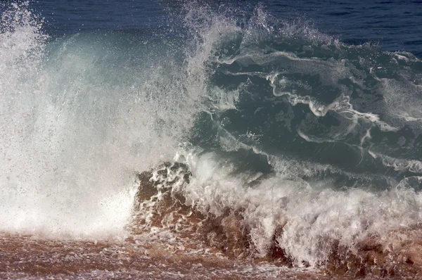 Dramatische Shorebreak-Welle an einem klaren Morgen. — Stockfoto