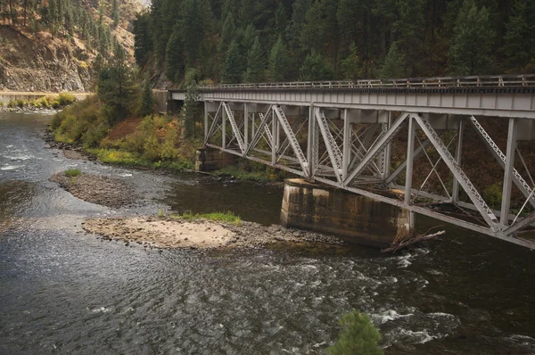 Ponte del treno di ferro sul fiume di montagna — Foto Stock
