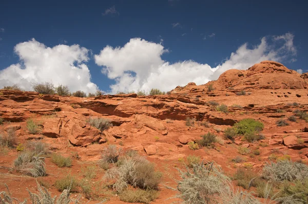 赤い岩ユタ - 劇的な青い空と雲 — ストック写真