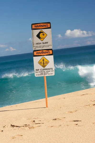 stock image Surf and Currents Warning Sign on Beach