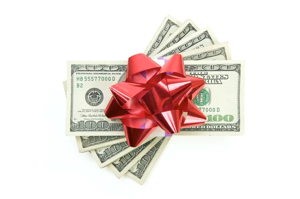 Money Stacks with Red Bow Isolated — Stock Photo, Image