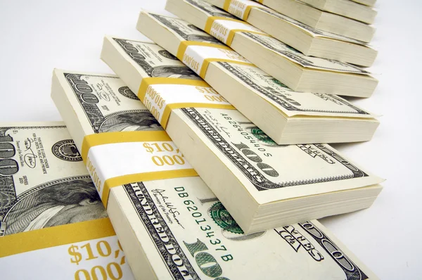 Stacks of Hundred Dollar Bills on White — Stock Photo, Image