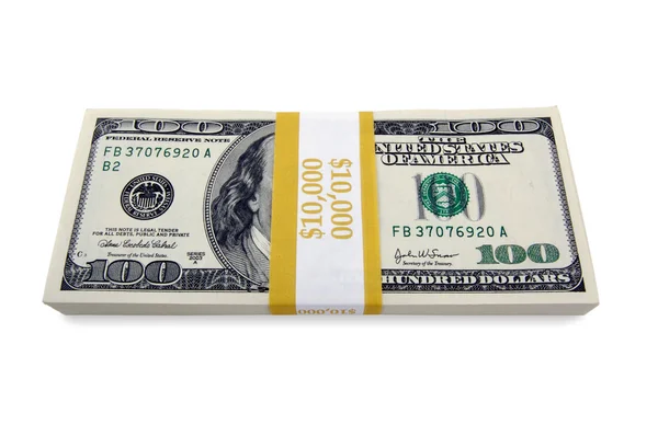 Stohy sto dolarové bankovky na bílém pozadí — Stock fotografie
