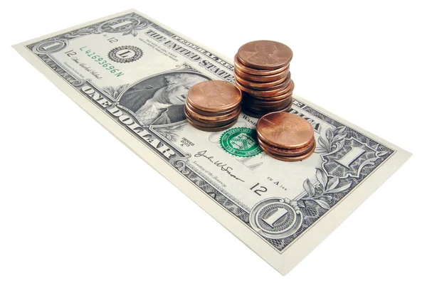 Pennies on the Dollar — Stock Photo, Image