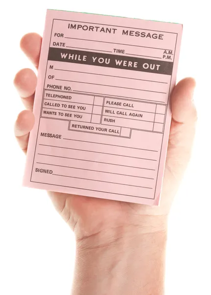 Mão masculina segurando branco Pink Mensagem Pad — Fotografia de Stock