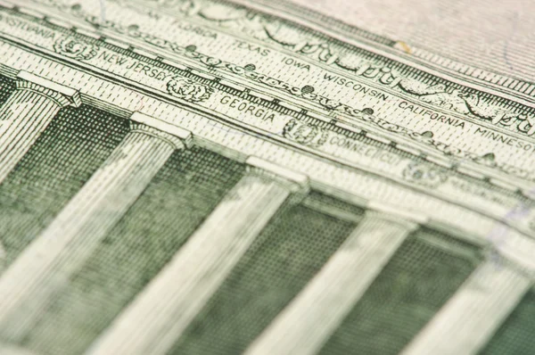 Macro van de achterkant van de Verenigde Staten vijf dollar bill — Stockfoto
