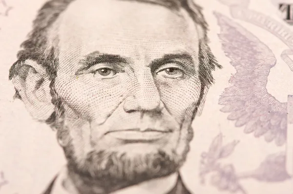Abe Lincoln of U.S. Five Dollar Bill — Stock Photo, Image