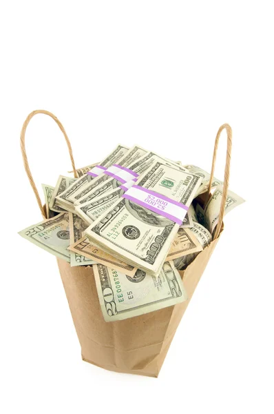 Bag of U.S. Money Isolated on a White — Stock Photo, Image