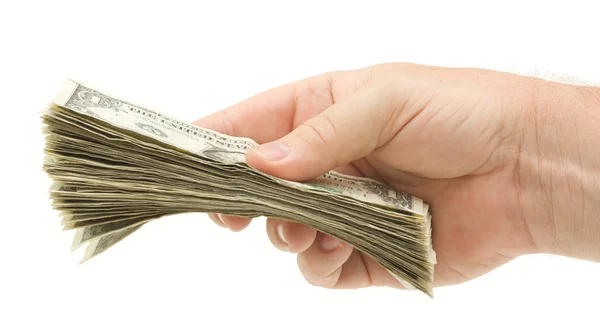 Male Handing Over Money on White — Stock Photo, Image