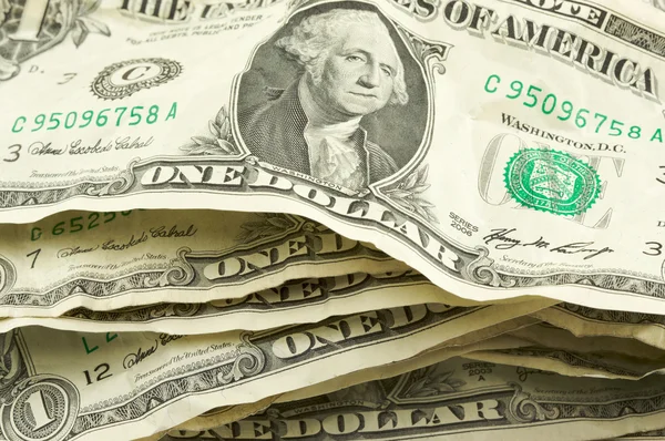 Pilha de Dólar Americano Crumpled Bills — Fotografia de Stock