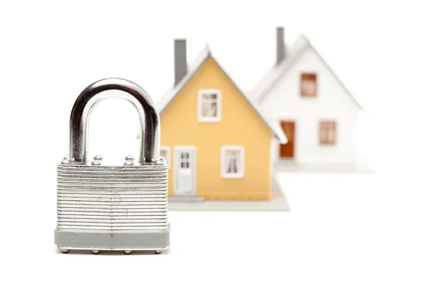 Lock and Houses Isolated on White — Stock Photo, Image