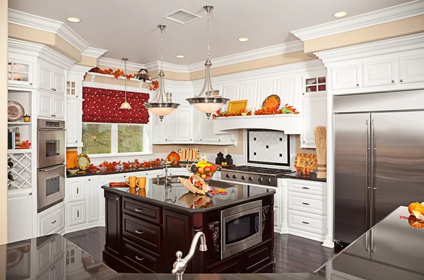 Custom Kitchen Interior with Fall Decor — стоковое фото