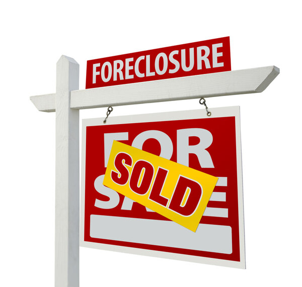 Sold Foreclosure Sign on White