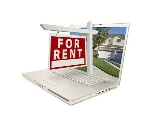 For Rent Sign on Laptop — Stock Photo, Image