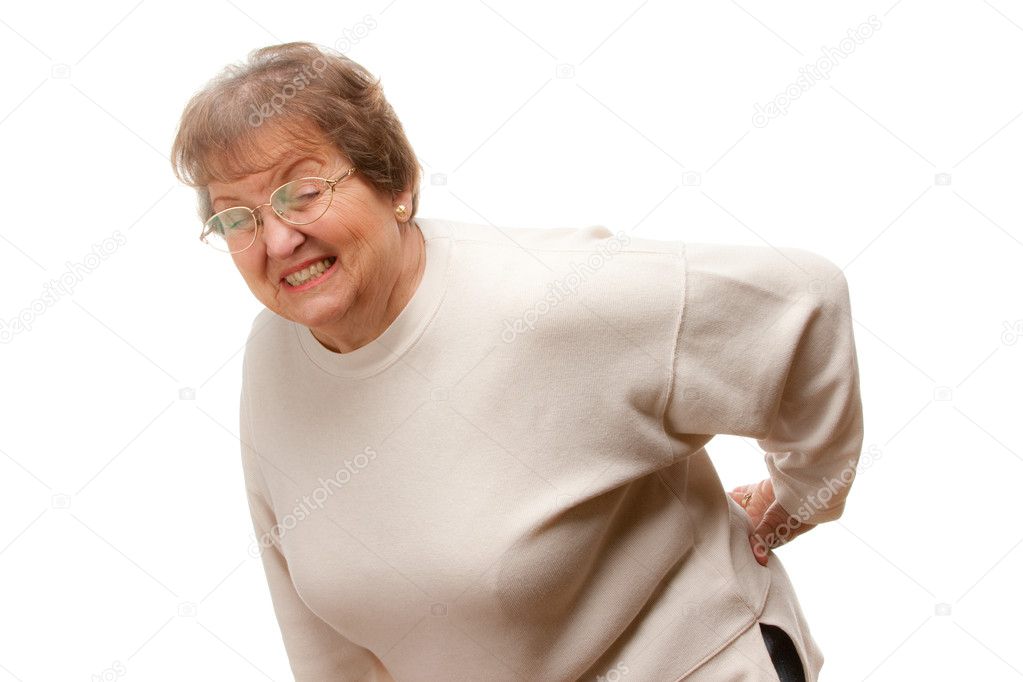 Senior Woman with Backache Isolated on White