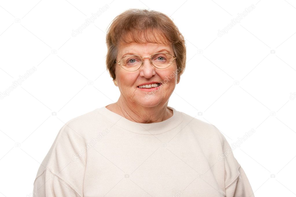 Beautiful Senior Woman Portrait Isolated on White