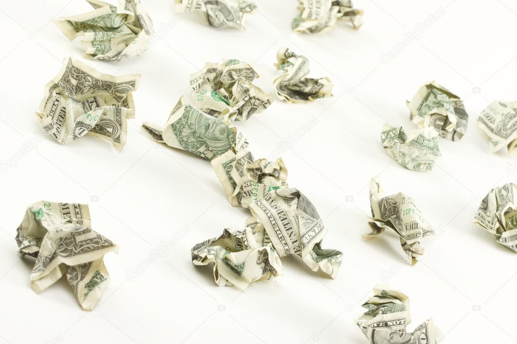 Crumpled Dollars on White