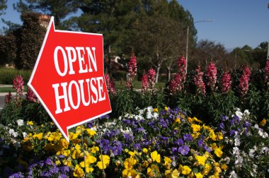 Open House Real Estate Sign in Flowers clipart