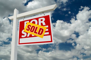 Sold For Sale Real Estate Sign on Clouds clipart