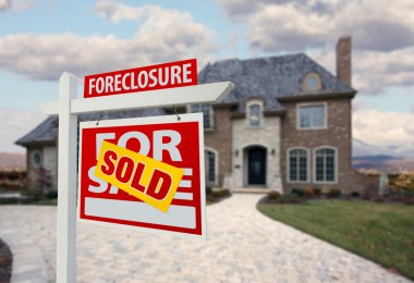 Sold Foreclosure Sign and Home clipart