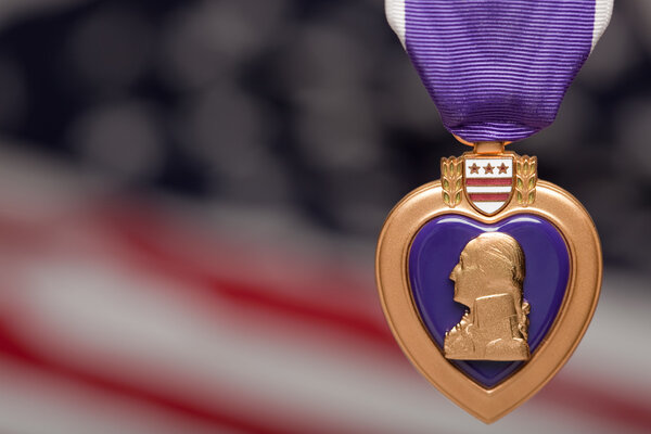 Purple Heart Against an American Flag