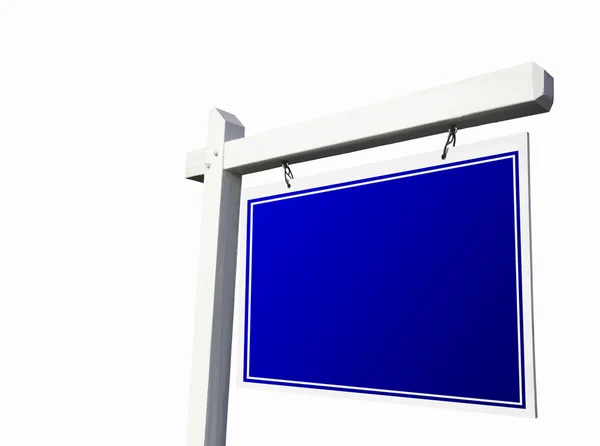 Blaues Immobilienschild auf weißem Grund — Stockfoto