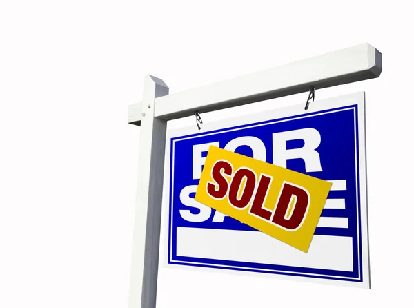 Blue Sold For Sale Sign on White — Stock Photo, Image