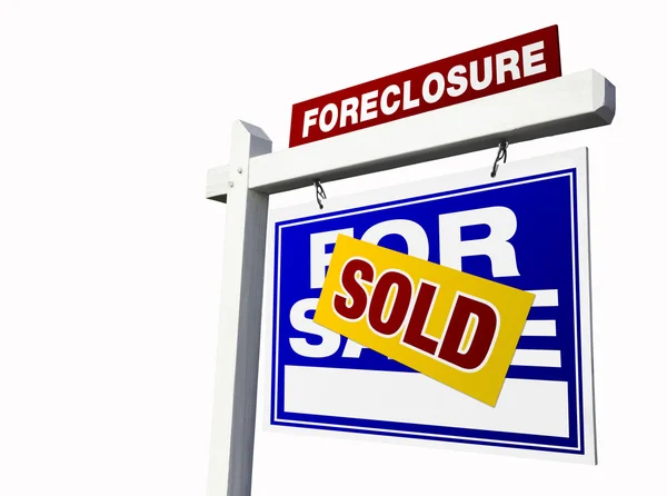 Blue Sold Foreclosure Sign on White — Stock Photo, Image