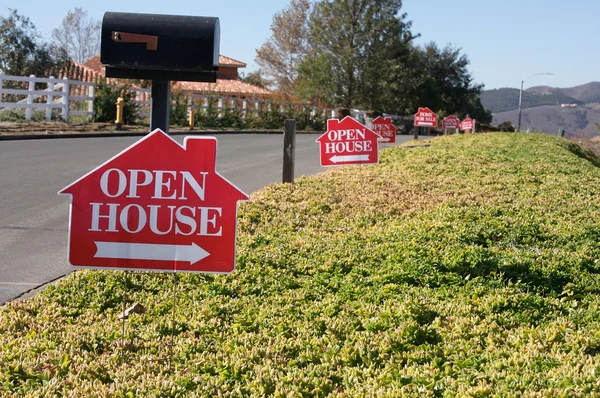 Home For Sale Signs Along Side Street — Stock Photo, Image