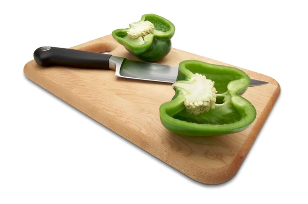 Cut Green Bell Pepper and Knife — Stock Photo, Image