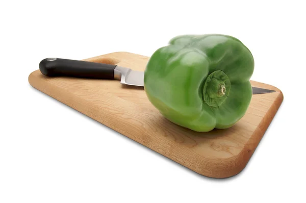 Green Bell Pepper and Knife — Stock Photo, Image