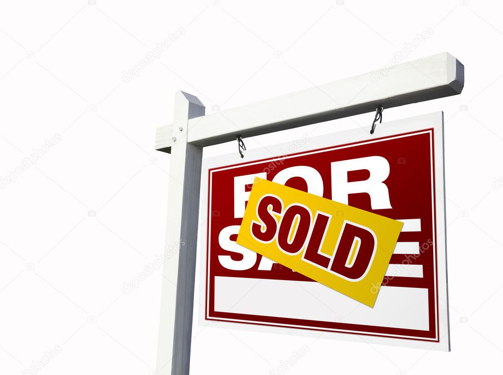 Red Sold Real Estate Sign on White