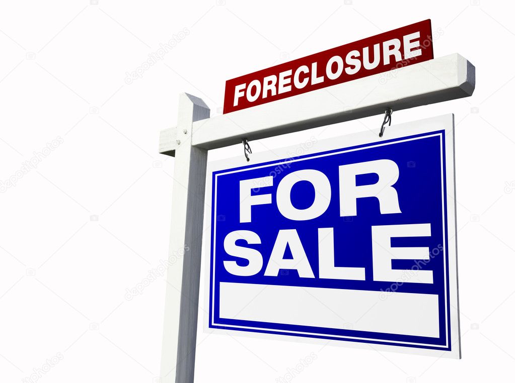 Foreclosure Real Estate Sign on White