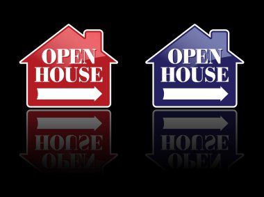 Red and Blue Open House Signs or Buttons clipart