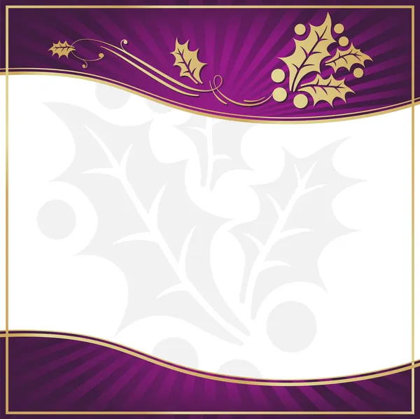 Etiqueta de regalo adornada con acebo púrpura exótica — Vector de stock