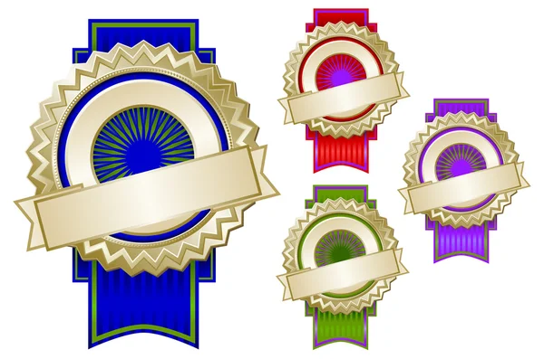 Conjunto de cuatro sellos de emblema de colores — Vector de stock