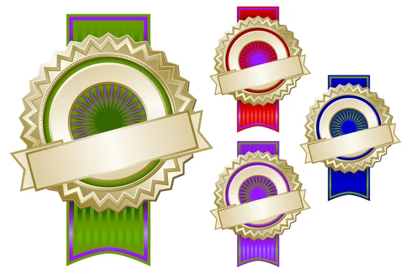 Ensemble de quatre sceaux emblématiques colorés — Image vectorielle
