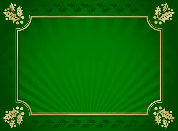 Glänsande grönt och guld holly bakgrund — Stock vektor