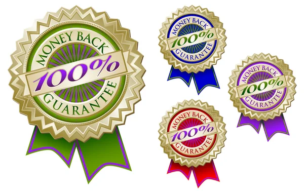 Set of Four 100% Guarantee Emblems — Stock Vector
