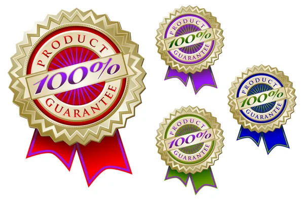 Farbenfrohe Embleme mit 100% Produktgarantie — Stockvektor