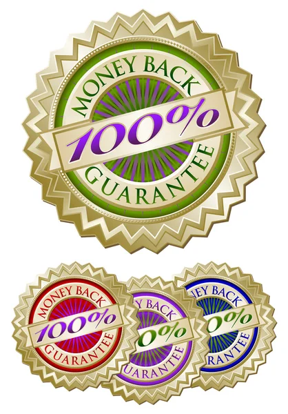 100% colorido dinheiro de volta selos de garantia — Vetor de Stock