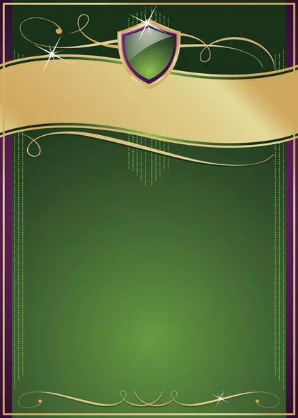 Página verde, púrpura y dorada decorada en blanco — Vector de stock