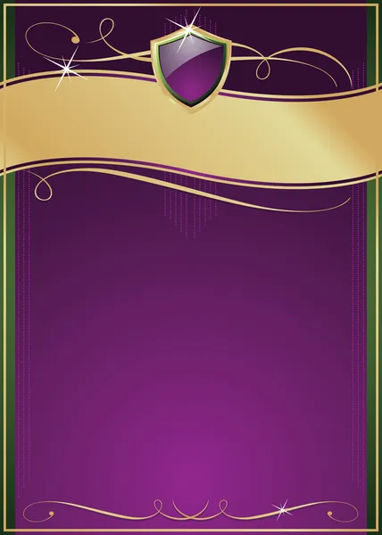 華やかな紫、緑とゴールドのページ — ストックベクタ