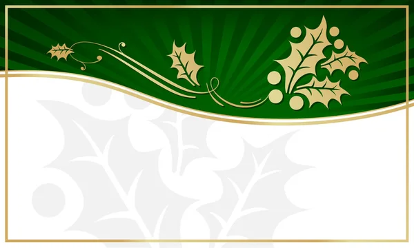 グリーンとゴールドのホリー飾られたギフト タグ — ストックベクタ