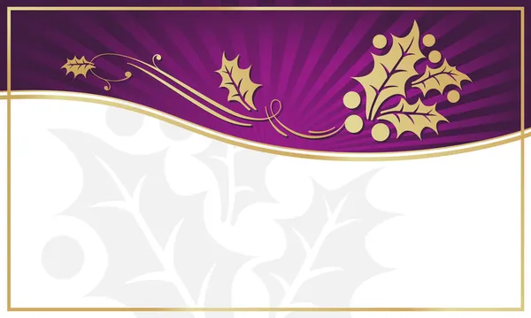 Etiqueta de regalo adornada con acebo púrpura y oro — Vector de stock