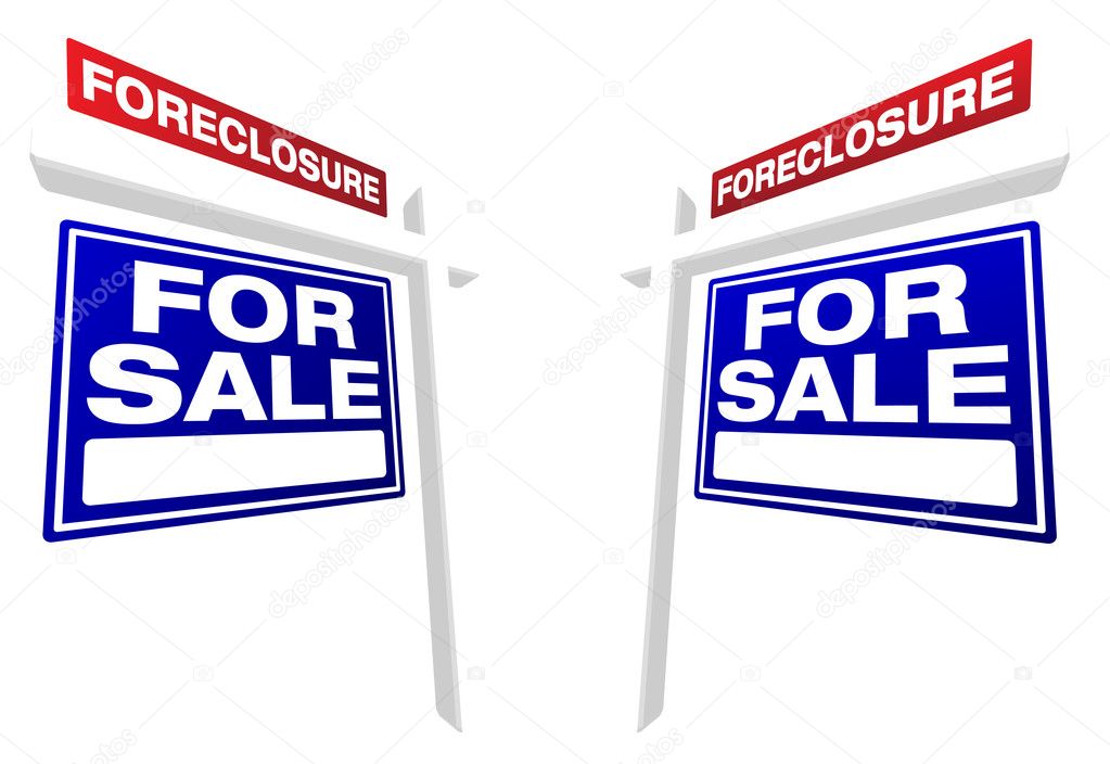 Two Blue Foreclosure Real Estate Signs